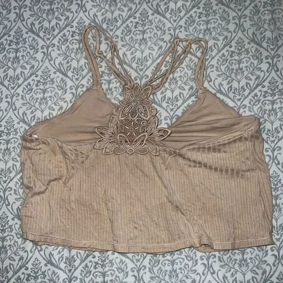 Aerie cropped tank top Bralette nude tan size M - Picture 3 of 6